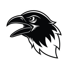 fierce crow head in aggressive stare and beak open version two on white background Vector illustration
