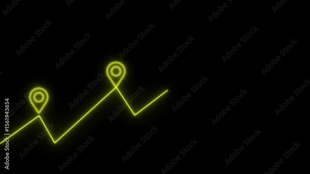 Poster glowing neon business graph up with location loping concept animated.