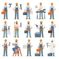 Building technician set image with simple and minimalist flat design using white background