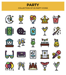 25 Party Icons. Colorful Flat Design Vector Graphics for Celebration and Festive Events