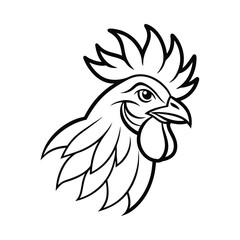 fierce rooster head with sharp beak and feather tips version two on white background Vector illustration