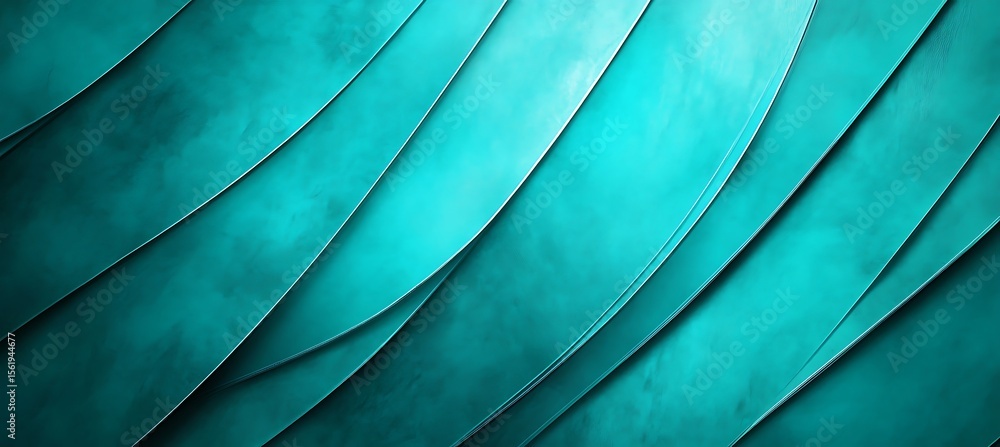 Poster vibrant turquoise digital composition with overlapping lines forming a sleek and modern abstract ene