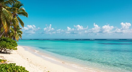 Fototapeta premium Tranquil Turquoise Waters and Palm Trees on a Tropical Beach Paradise