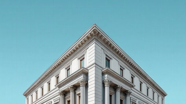 Architectural Corner of Building with Columns and Windows