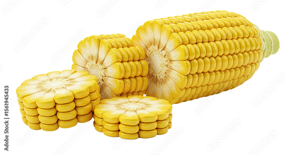 Poster freshly cut corn on the cob displaying yellow kernels against a black background