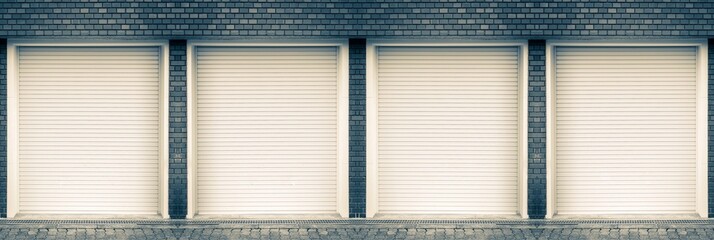 Closed steel shutter doors of warehouse, storage or storefront for black and white door background...