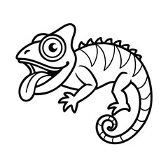 furious chameleon head in curled tongue motion line version one on white background Vector illustration