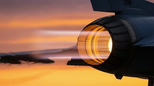 Jet Engine Exhaust Ignites Brilliant Colors at Sunset During Flight Test