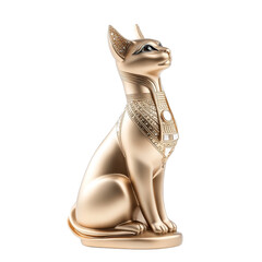 Elegant egyptian cat statue on white background
