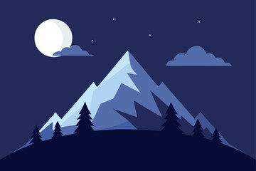Fototapeta premium Night winter mountain landscape with a house, snow, and stars vector illustration