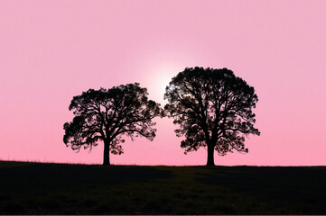 A couple of trees that are standing on top of a hill.