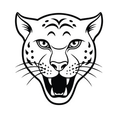 furious leopard head in smooth spot outline and detailed fur version two on white background Vector illustration
