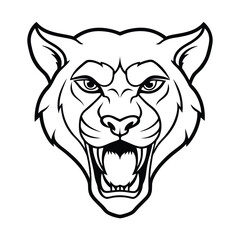 furious lioness head in growl stance and smooth fur lines version one on white background Vector illustration