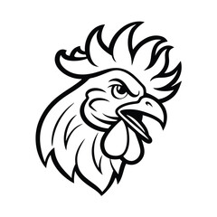 furious rooster head with raised comb and intense expression version one on white background Vector illustration