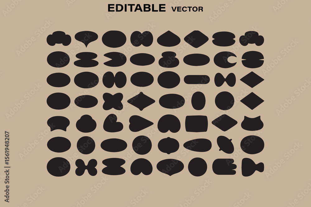 Poster collection of diverse black abstract organic shapes and blobs on a neutral background vector illustr