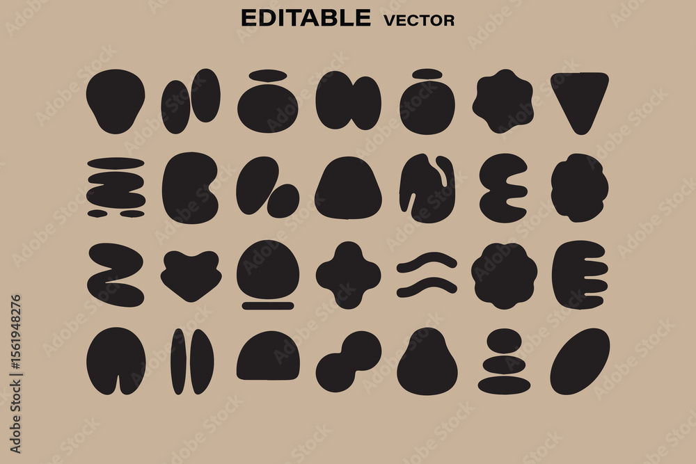 Poster collection of diverse abstract organic shapes and blobs in black on a neutral background vector illu