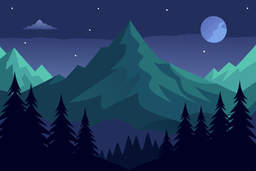 Obraz premium Serene Night Mountains, Moon, and Starscape Illustration