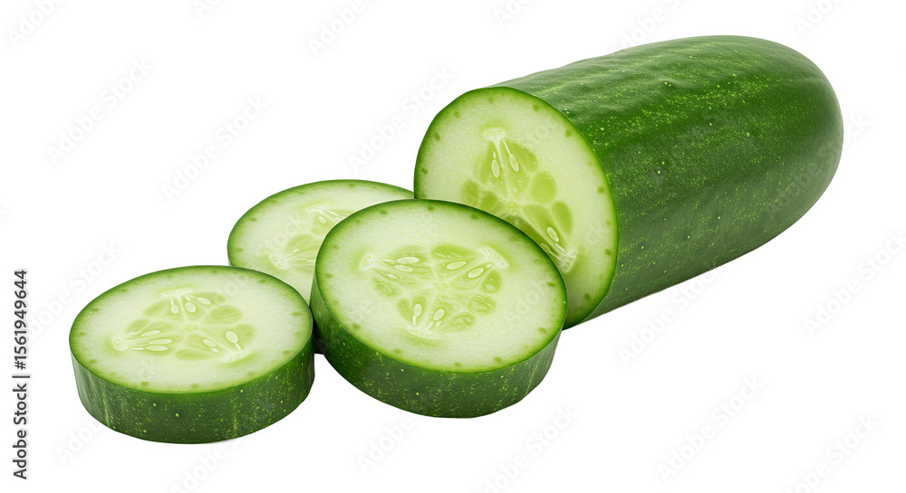 Poster Freshly sliced cucumber showing the inner structure and the vibrant green color