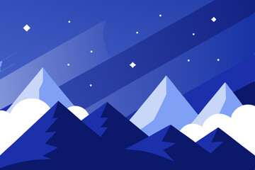 Obraz premium Serene Night Majestic Mountains Under Starlit Sky - A Stunning Landscape Illustration