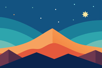 Serene Night Landscape Abstract Mountain Range Under Starry Sky