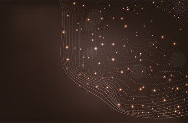 Abstract brown gold circle shape with golden glowing frame and glitters. Vector illustration.
Geometric backdrop with golden glittering particles. Holiday banner design. Minimalist decoration