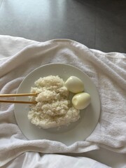 diet after poisoning after illness boiled white rice two eggs on crumpled sheets in hospital at home lie down recover diarrhea vomiting