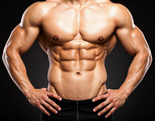 Fototapeta premium Muscular Upper Body of Male – Black Background Fitness Portrait