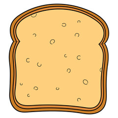 Hand drawn cartoon slice of toast bread on white background.
