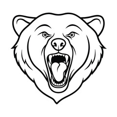 roaring bear head with open jaw in thick line style version two on white background Vector illustration