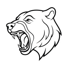 roaring bear head with open jaw in thick line style version one on white background Vector illustration