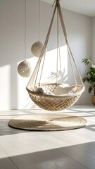 Fototapeta premium Floating surreal installation made from yarn, net-like fiber structure