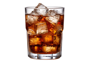 Refreshing cola drink with ice cubes in a glass isolated on transparent background