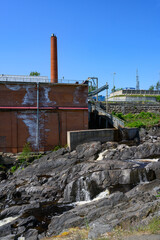 Fragment of a brick hydroelectric power plant building of the early 19th century in Lyaskelya, Karelia