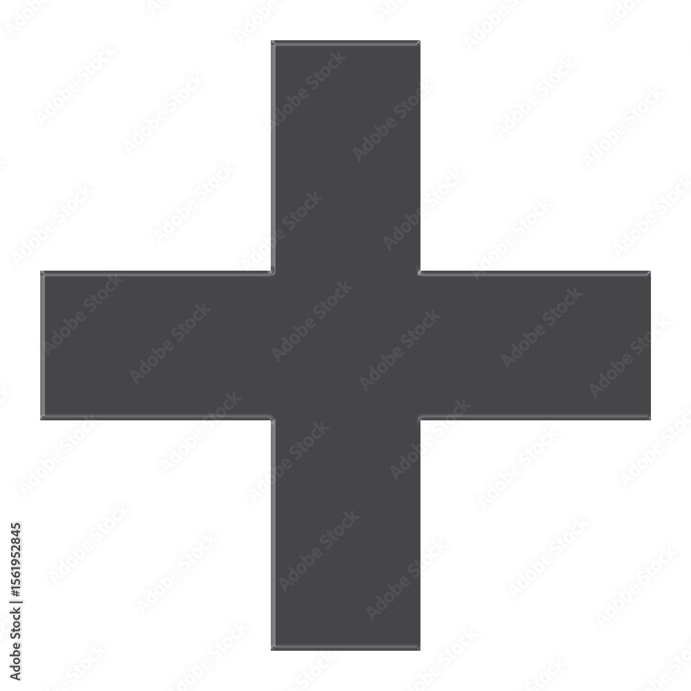 Poster a dark gray three dimensional cross symbol with a subtle bevel and drop shadow effect isolated on tr