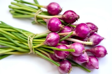 Fresh Red Spring Onions: Bunch of Organic Scallions with Green Stems, Healthy Cooking Ingredients, Culinary Still Life, Vegetable Photography