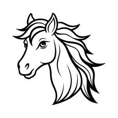 savage horse head in flowing mane and wild eyes line art version one on white background Vector illustration