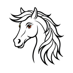 savage horse head in flowing mane and wild eyes line art version two on white background Vector illustration