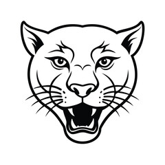 savage panther head in sharp line art with deep fur details version two on white background Vector illustration