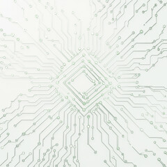 Abstract illustration of a circuit board design with intricate lines and geometric shapes, radiating from a central diamond.