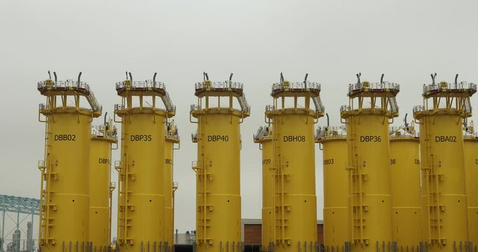 Offshore wind turbine steel base platforms under construction