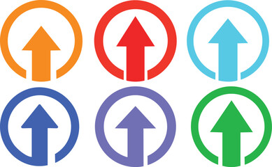 Vector Grid of Colorful Circular Icons Featuring Upward Arrows in Orange, Red, Blue, Lavender, and Green on a Clean White Background


