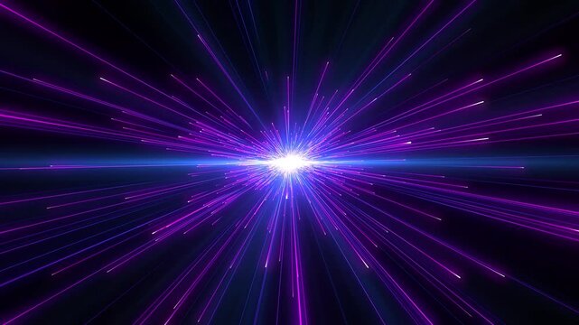 Bright radial light beams. Abstract background in purple neon glow color. Light burst in universe. Space background for event, party, carnival, celebration, anniversary or other. - Powered by Adobe