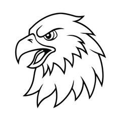 snarling eagle head in sharp downward glance line version two on white background Vector illustration
