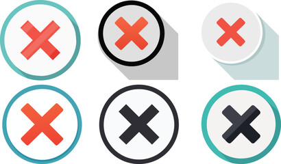 Vector Set of Circular X Icons in Red and Gray Tones Featuring Flat Minimalist Design for Digital Interface Use in Close, Cancel, or Error States

