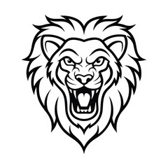 snarling lion head in tribal style thick line art version one on white background Vector illustration