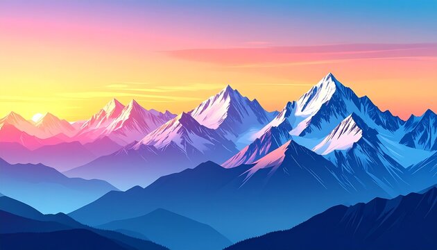 Captivating mountain landscapes unfold with a serene sunrise and a vibrant sunset, as the sky transitions through morning light, winter snow, and ethereal mist