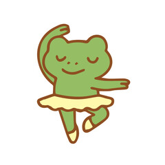 A Cute Green Frog Dancing Ballet in a Yellow Tutu