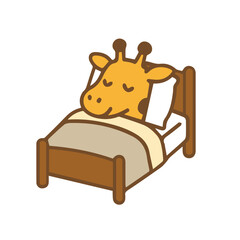 Cute Cartoon Giraffe Sleeping in Bed