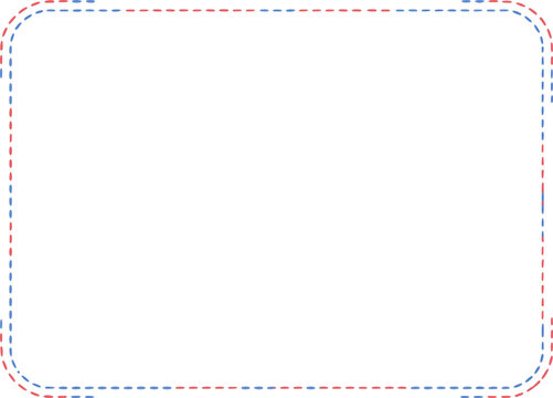 This image shows a white rectangular box with rounded corners and a dashed border in blue and red. It resembles an empty frame or container, likely used as a design template or UI element.

