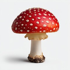 Obraz premium Amanita muscaria mushroom with red cap and white spots isolated on white background